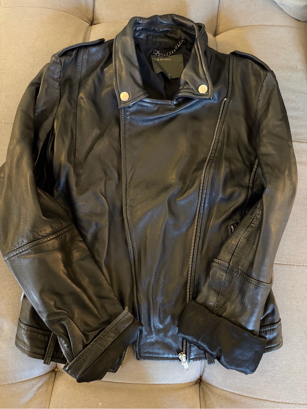 Muubaa Black Leather Bomber Jacket